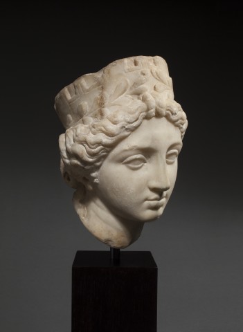 Roman marble head of Tyche-Fortuna  Southern Italy, 1st century BC