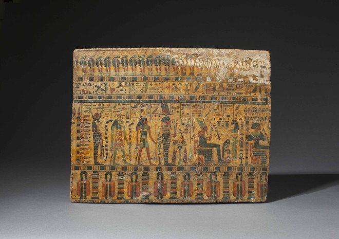 An Egyptian wooden sarcophagus panel for Hesimut