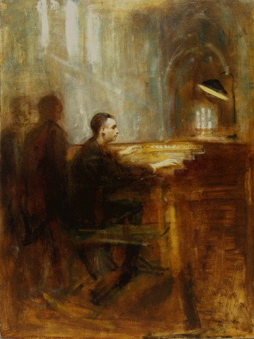 Ambrose McEvoy, Monsieur Marcel Dupre at the organ of Notre Dame in Paris, 1920