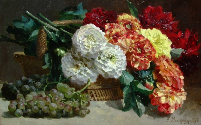 Pierre Bourgogne, Still life of flowers and grapes