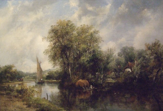 Frederick William Watts, River scene with fishing boat