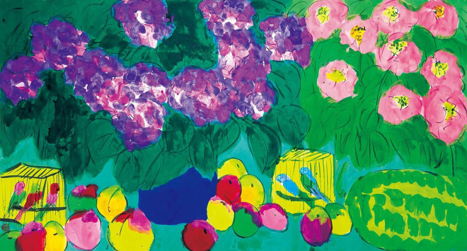 Walasse Ting, Five Birds and Still Life