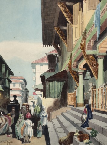 43. E. Cardnell, A busy street scene, 19191