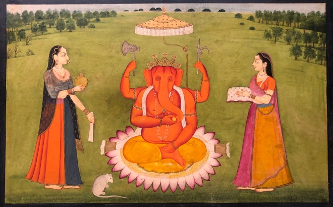 Lord Ganesha attended by his consorts