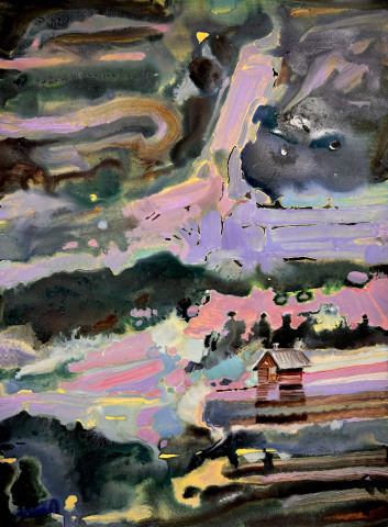 Jione Choi Guest RWS  House on the Lake  handmade watercolour on paper  Frame: 91 x 72cm  £1,200