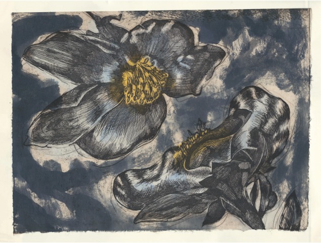 Ned Elliott Guest RWS  A Duet of Sorts 2  etching with watercolour & gouache on paper  Frame: 42 x 52cm  £750