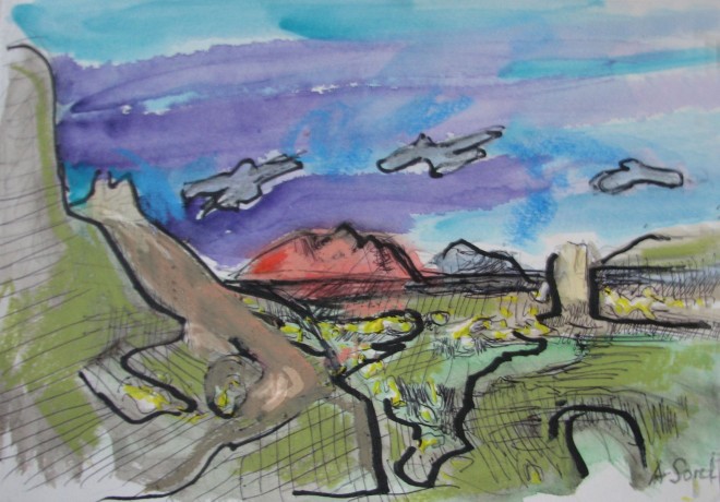 Agathe Sorel, Volcano with Birds and Flowers