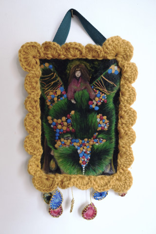 Olive Haigh Guest RWS  A Little Green  mixed media (watercolour, resin, wool, embroidery thread, paper, felt & cardboard)  Artwork: 16 x 21cm  £775