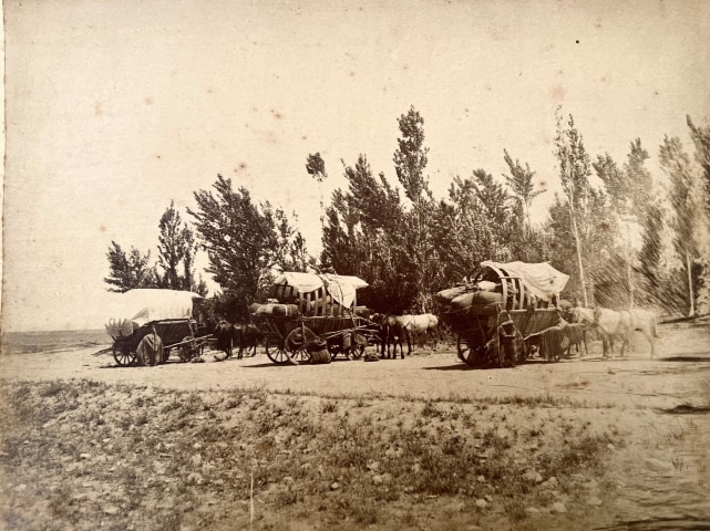 Antoin Sevruguin, Three horse-drawn carts on the road from Kazvin to Tehran, Late 19th Century, early 20th Century