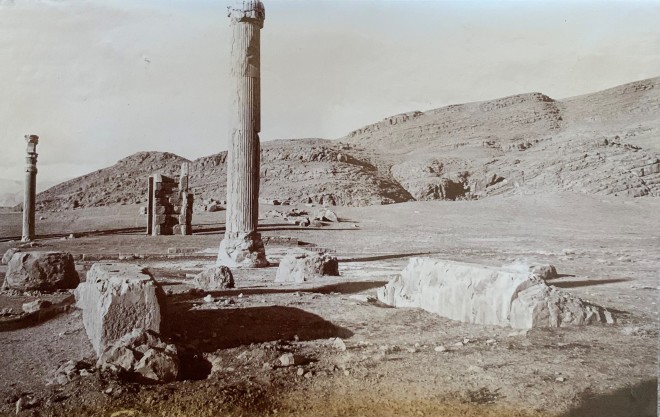 Ernst Herzfeld, Apadana, Column of North Portico and Gate of All Lands in Background, Persepolis, 1923-28