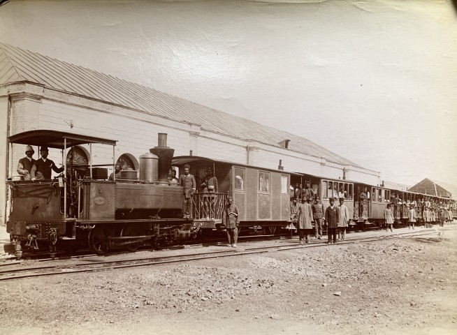 Antoin Sevruguin, A train on the Tehran to the shrine of Abdul Aziz, Rey railway, Late 19th Century