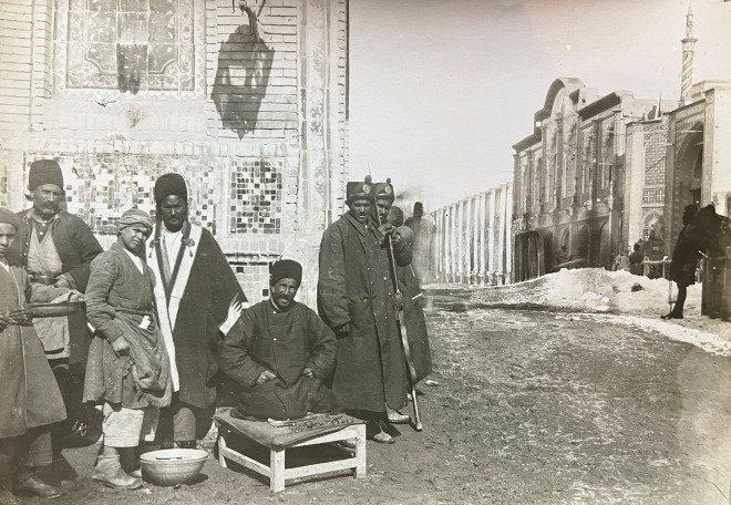 Antoin Sevruguin, Money dealers (Saraf) and guards next to the gate at Khiaban Nasseriyeh, Late 19th Century, early 20th Century