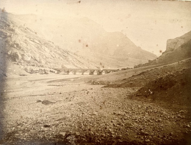 Antoin Sevruguin, Bridge over a river at Qazvin on the way to Mezeh on the Recht-Kazvin road to Mezreh. , Late 19th Century, early 20th Century