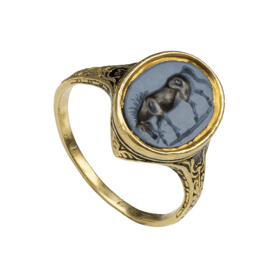 Renaissance ring with Roman horse intaglio, Ring: Western Europe, c. 1580-90, Roman intaglio: 1st century AD