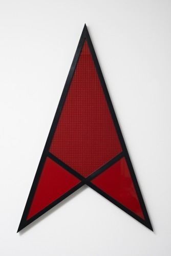Robert Mapplethorpe Arrow, 1983 Stamped and signed by the Robert Mapplethorpe Estate Coloured glass (red), wire mesh and wood, 122 x 79 cms / 48 x 31 ins Unique
