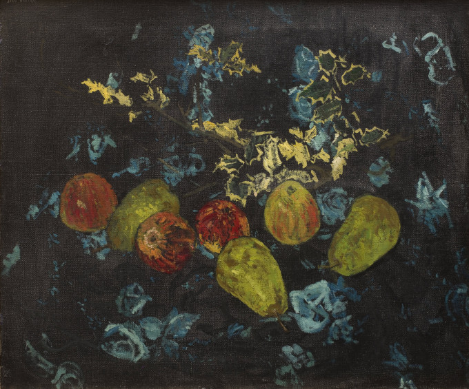 <span class="artist"><strong>Jean Cooke</strong></span>, <span class="title"><em>Apples and Pears and Blue Roses</em>, 1960, c.</span>