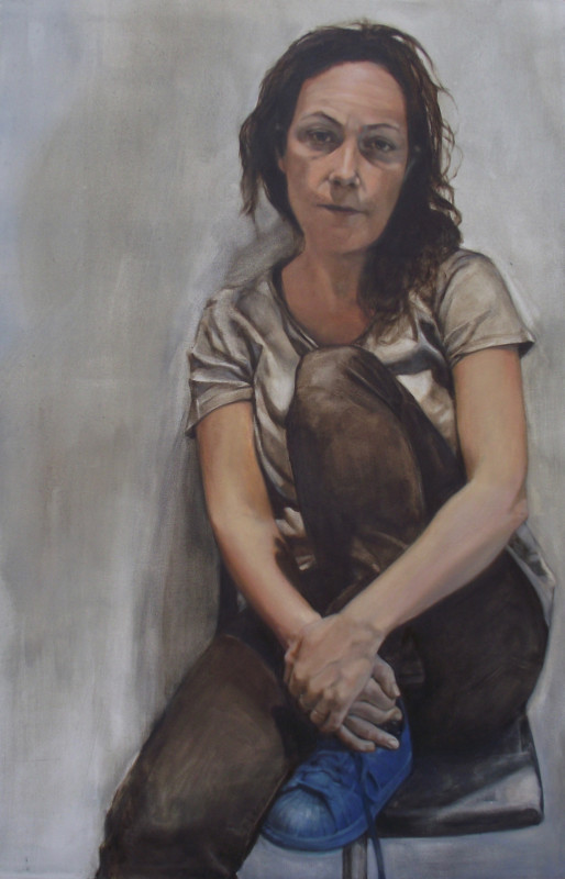 <span class="artist"><strong>Samantha Fellows</strong></span>, <span class="title"><em>Self-Portrait with Blue Trainer</em>, 2017</span>