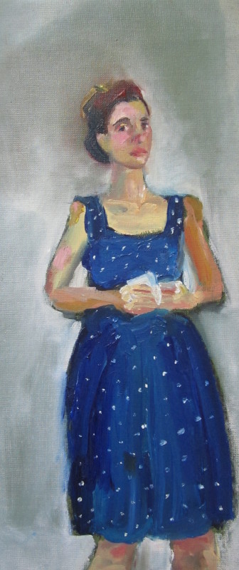 <span class="artist"><strong>Anna Rumsby</strong></span>, <span class="title"><em>Self Portrait in a Blue Dress</em>, 2016</span>