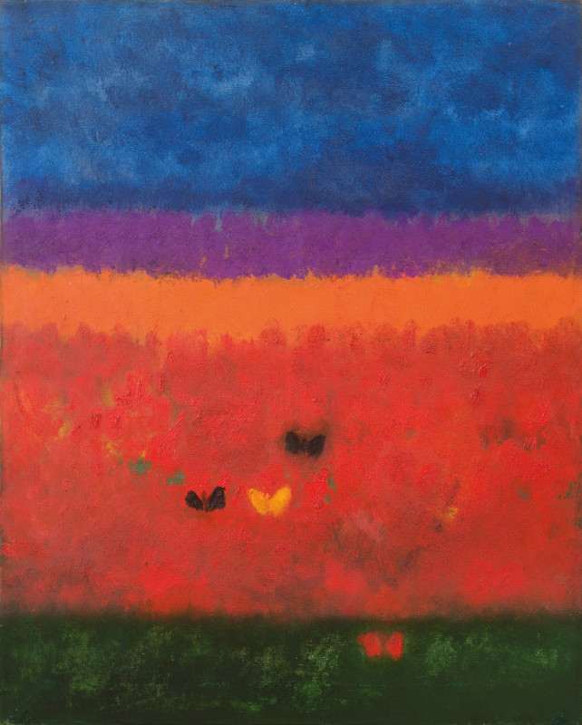 <span class="artist"><strong>Craigie Aitchison</strong></span>, <span class="title"><em>Butterflies in a Landscape</em>, 1956</span>