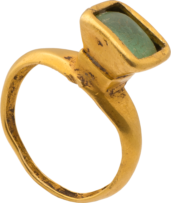 Gold Ring Set with Glass Imitating Emerald