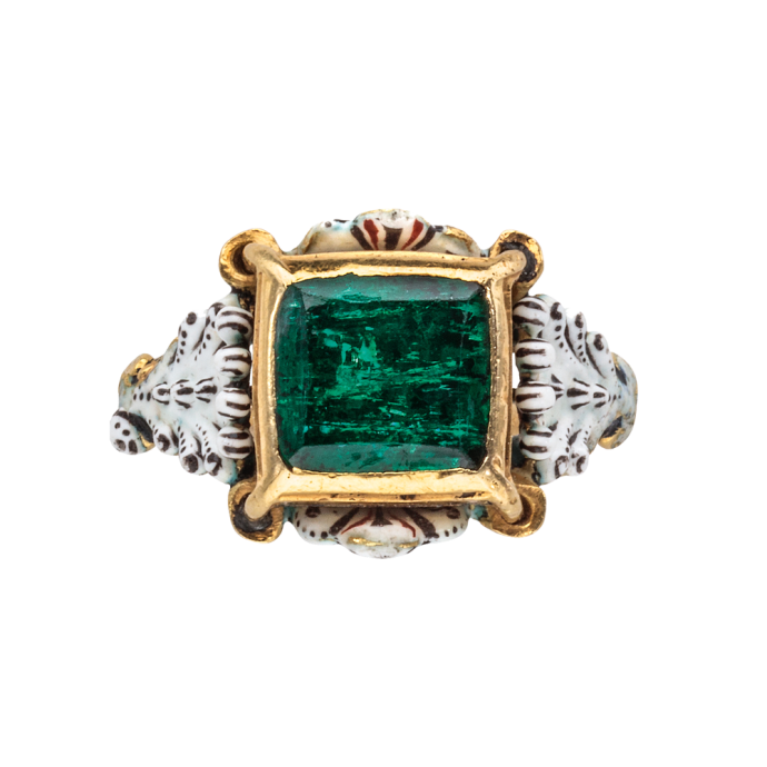 Emerald and Enamel Solitaire Ring