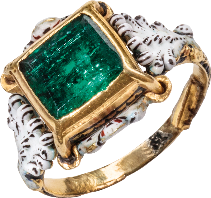 Emerald and Enamel Solitaire Ring