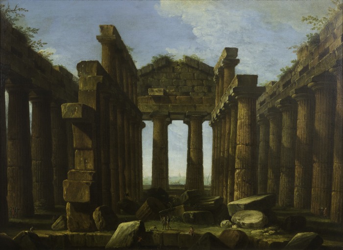 Antonio Joli, Interior of the Temple of Poseidon at Paestum, c. 1756–60