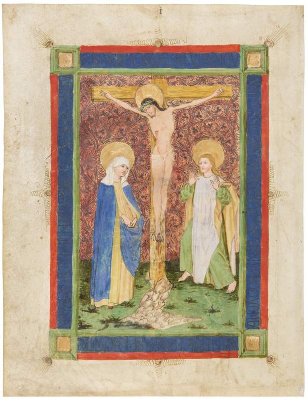 possibly by Johannes Bämler or one of his collaborators, Crucifixion with Mary and St. John, c. 1460