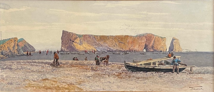 John Arthur Fraser Morning on the Beach at Percé (Québec) Watercolour 8 x 19 7/8 in 20.3 x 50.4 cm