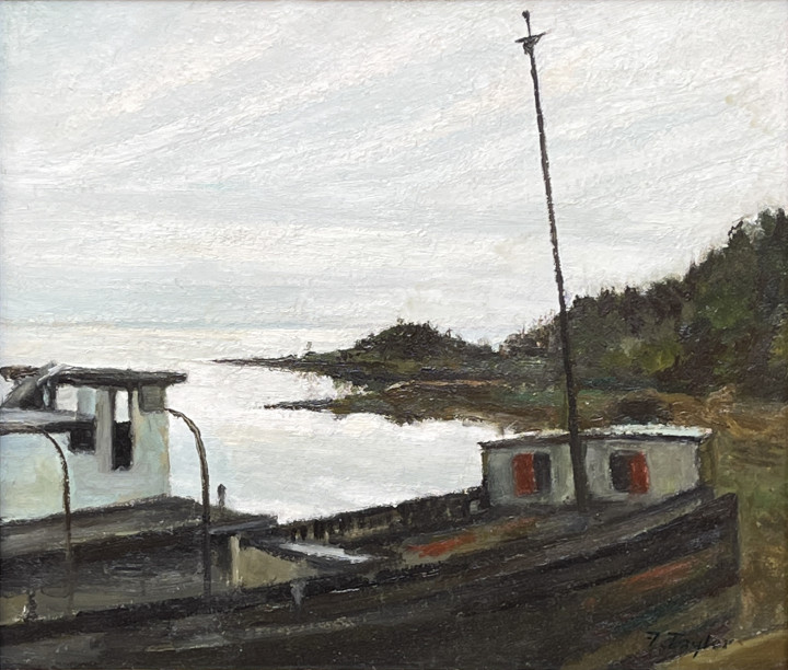 Frederick B. Taylor Old Wreck in Port au Saumon, Charlevoix County, Que., 1983 Oil on masonite 8 1/2 x 10 1/8 in 21.5 x 25.5 cm This work is included in the Frederick B. Taylor Inventory of Alan Klinkhoff Gallery, no. 25-96