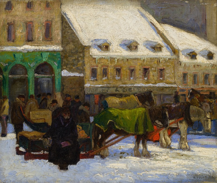 Robert Pilot Cab Stand, Lower Town, Quebec, 1924 Oil on canvas 15 x 18 in 38.1 x 45.7 cm