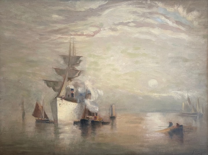 John Hammond Inward Bound. St-John, N.B., 1927 Oil on canvas on board 29 1/4 x 39 3/4 in 74.3 x 101 cm