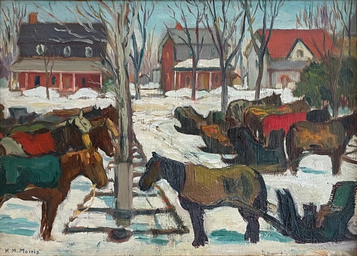 Kathleen M. Morris Hitching Posts, Berthierville, 1925 (circa) Oil on panel 10 x 13 1/2 in 25.4 x 34.3 cm
