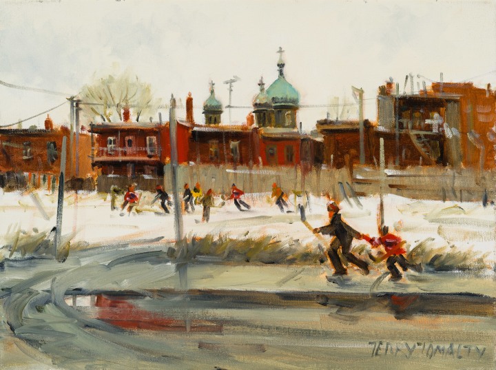 Terry Tomalty The Sardine Can League Oil on canvas 12 x 16 in 30.5 x 40.6 cm