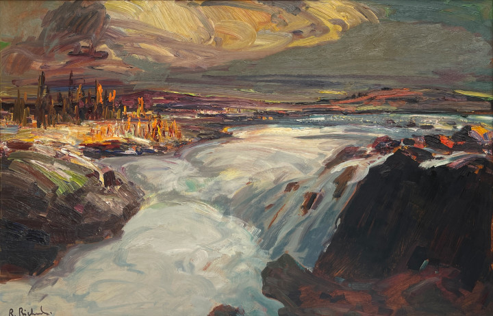 René Richard Eaton Canyon, Kaniapiskau River Oil on masonite 21 x 31 in 53.3 x 78.7 cm