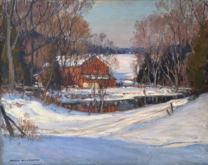 Manly MacDonald Winter Barnyard Oil on canvas 24 x 30 in 61 x 76.2 cm
