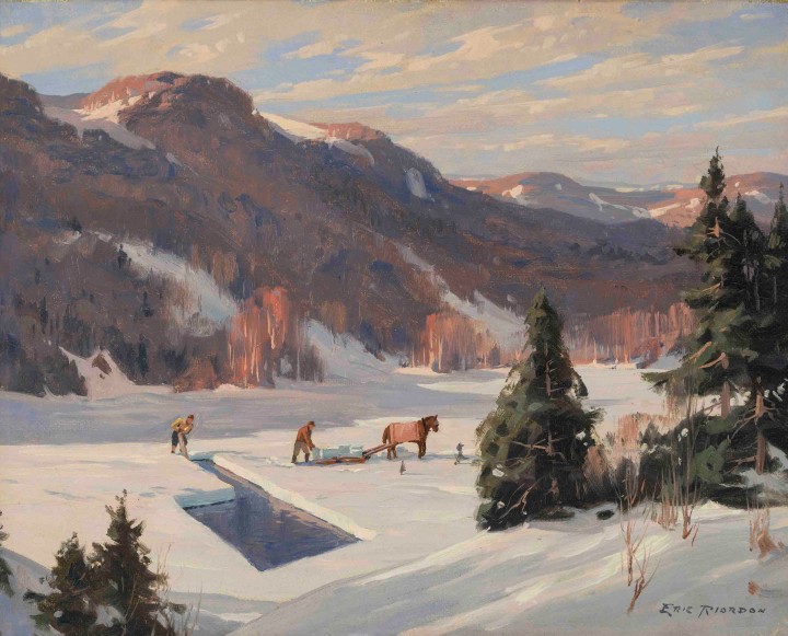 Eric Riordon Ice Cutters, N.W. of Ste. Adele Oil on canvas 16 x 20 in 40.6 x 50.8 cm