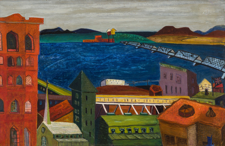 Tobie Steinhouse Port of Montreal - Bridge, 1946 Oil on canvas 18 1/4 x 28 1/8 in 46.5 x 71.5 cm