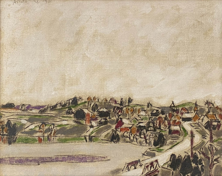 David Milne Palgrave across the Pond (Palgrave, Ontario), 1930 (April 26) Oil on canvas 16 x 20 in 40.6 x 50.8 cm