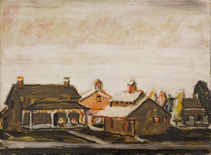 David Milne Houses, Uxbridge Ontario, 1944 Oil on canvas 15 x 20 in 38.1 x 50.8 cm