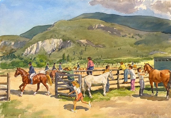 Henry J. Simpkins Horse Show at Oliver (British Columbia) Watercolour 20 1/2 x 29 1/2 in 52 x 75 cm