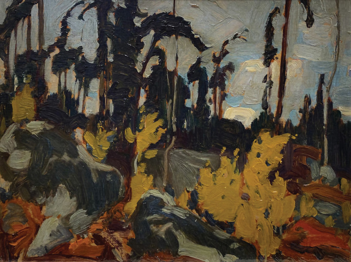 J.E.H. MacDonald Rocky Woods, Algoma, 1919 Oil on panel 8 1/2 x 10 1/2 in 21.6 x 26.7 cm