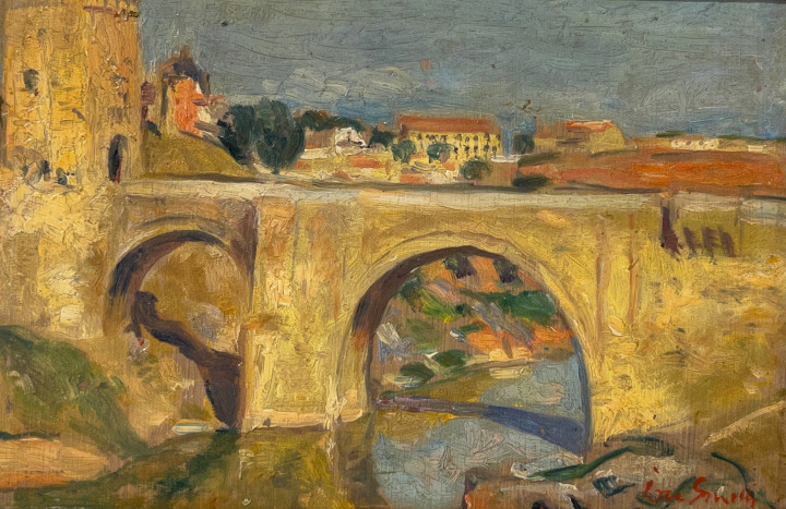 Jori Smith Toledo, Bridge on the Tagus , 1951 (September 24) Oil on board 4 3/8 x 6 1/4 in 11 x 16 cm