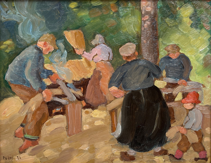 Jean Palardy Le broyage du lin (Crushing the flax), 1934 Oil on cardboard 7 1/2 x 9 1/2 in 19.1 x 24.1 cm