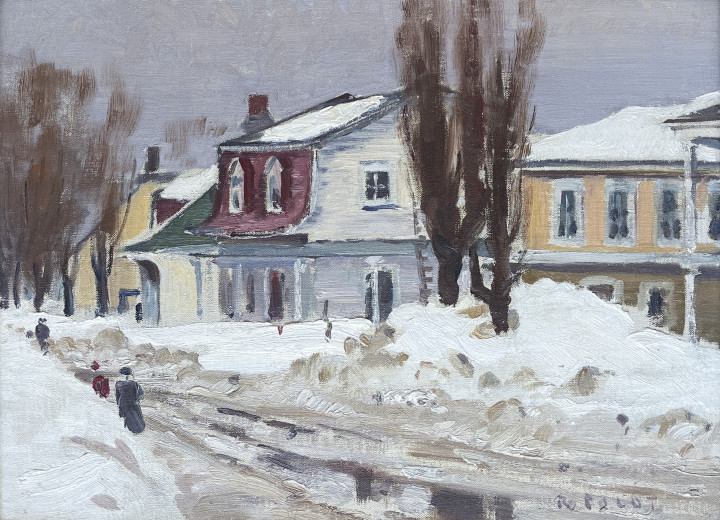 Robert Pilot Village Street, Baie St. Paul P.Q., 1951 Oil on canvas board 12 1/8 x 16 3/8 in 30.8 x 41.6 cm