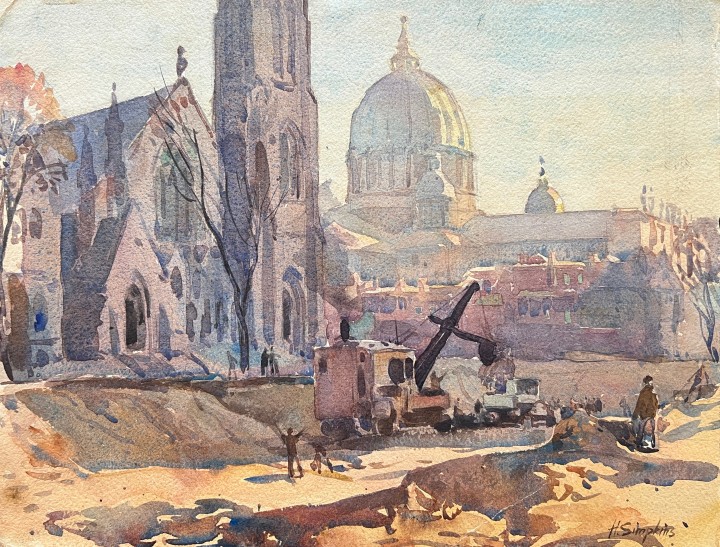Henry J. Simpkins Excavating for CNR Station Watercolour 11 1/4 x 14 5/8 in 28.6 x 37.1 cm