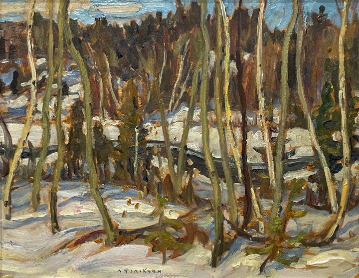 A.Y. Jackson Creek at Dacre Ont., 1958 (March) Oil on wood panel 10 1/2 x 13 1/2 in 26.7 x 34.3 cm