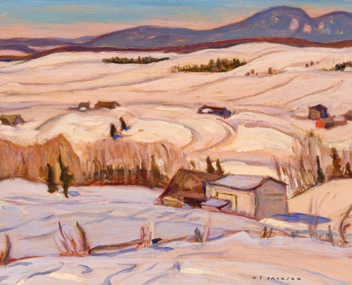 A.Y. Jackson Hills of Saint-Tite-des-Caps, 1941 Oil on wood 8 1/2 x 10 1/2 in 21.6 x 26.7 cm