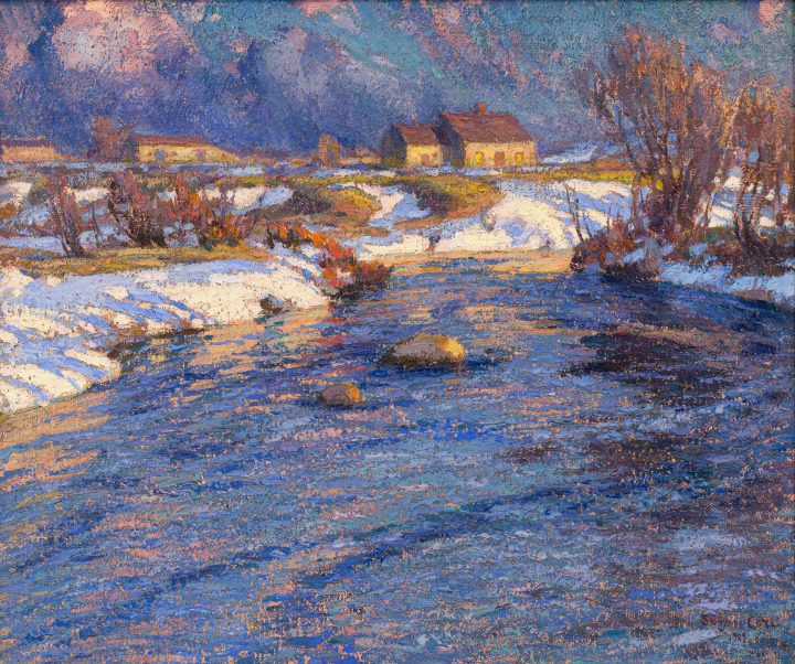 Marc-Aurèle Suzor-Coté Crépuscule, Arthabaska (Winter Sunglow Arthabaska), 1909 Oil on canvas 20 x 24 in 50.8 x 61 cm