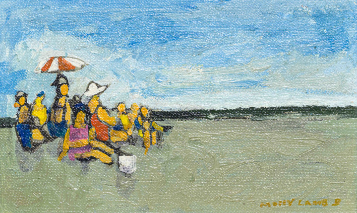 Molly Lamb Bobak On the Beach Oil on canvas board 5 x 8 in 12.7 x 20.3 cm